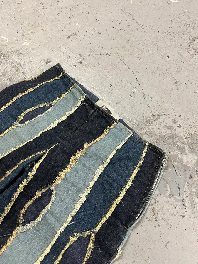 2000s Moschino Patchwork Lines Blue Denim Jeans - Image 6