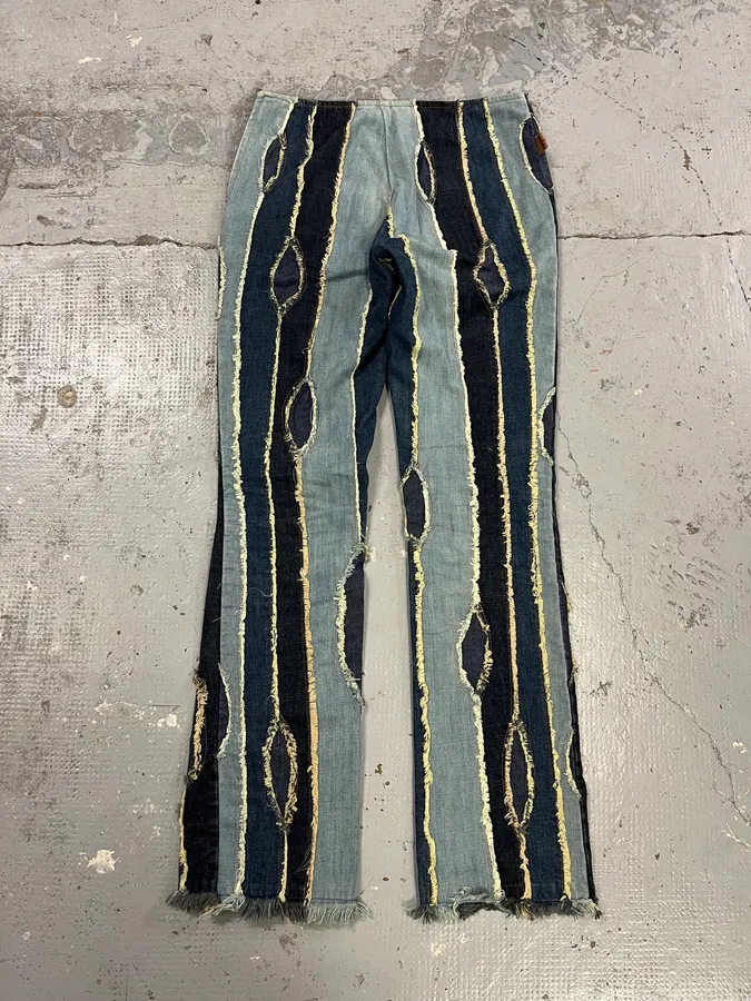 2000s Moschino Patchwork Lines Blue Denim Jeans - Image 8