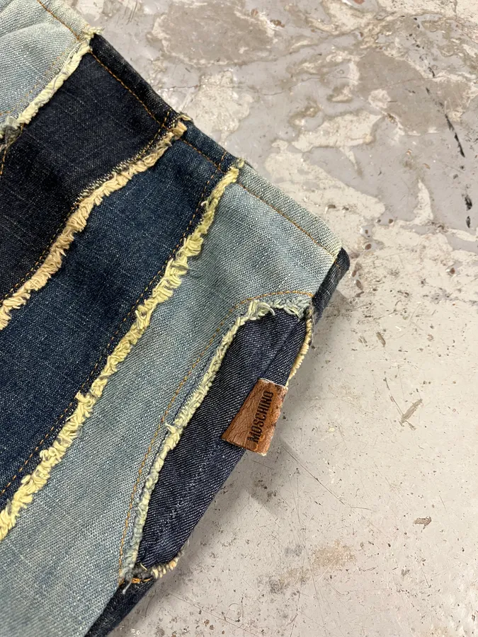 2000s Moschino Patchwork Lines Blue Denim Jeans - Image 9