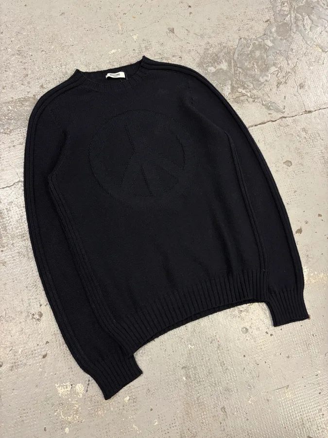 2000s Moschino Peace Navy Wool Sweater - Image 4