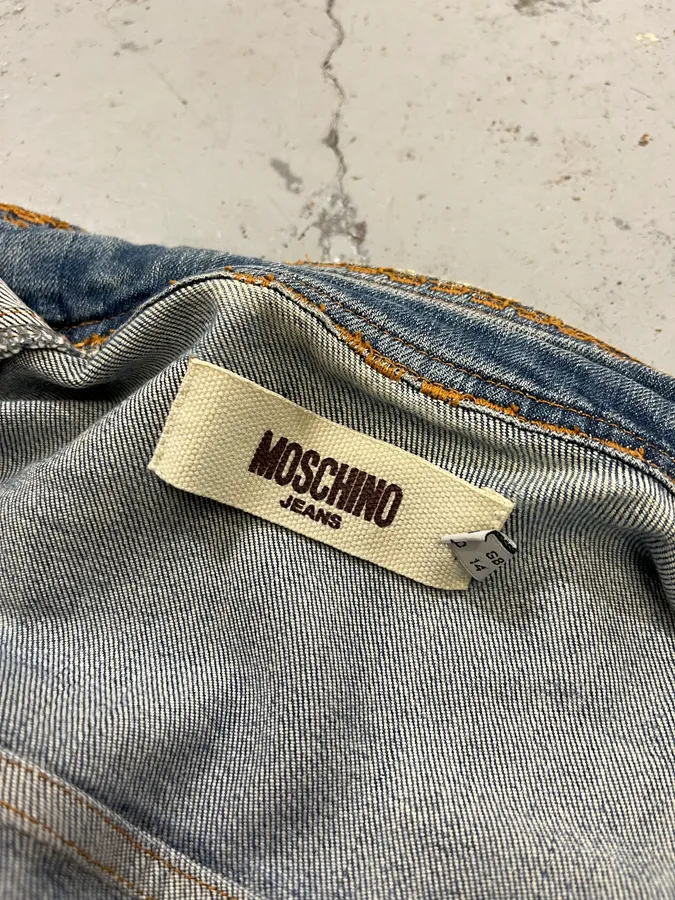 2000s Moschino Pleated Blue Buttoned Denim Jacket - Image 11