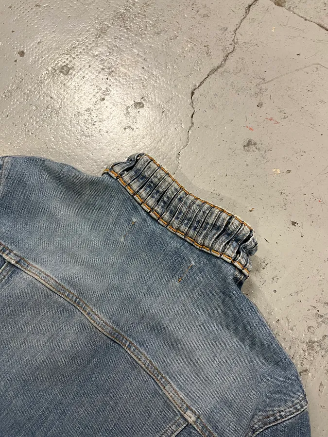 2000s Moschino Pleated Blue Buttoned Denim Jacket - Image 8