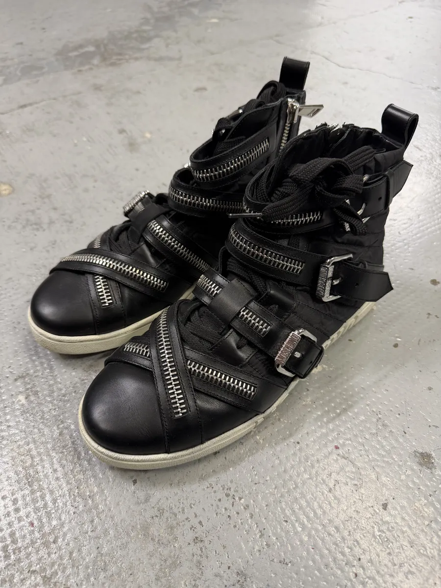 2000s Moschino Straps Zip Leather High Top Sneakers - Image 2
