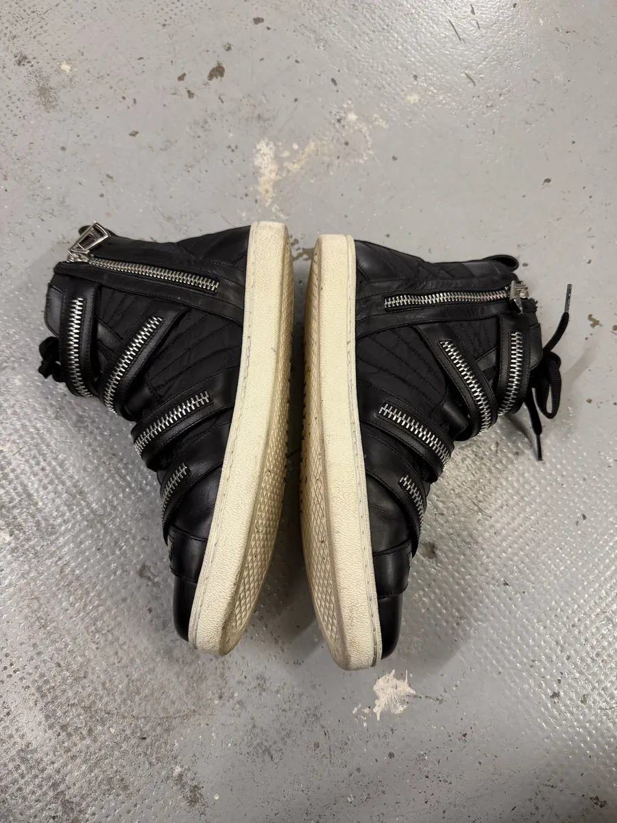 2000s Moschino Straps Zip Leather High Top Sneakers - Image 9