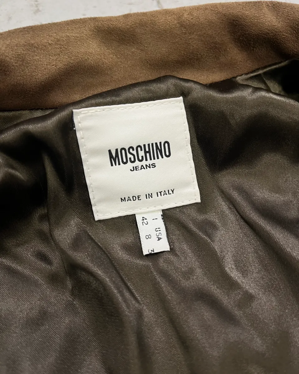 2000s Moschino Studded Ruffle Brown Suede Jacket - Image 9
