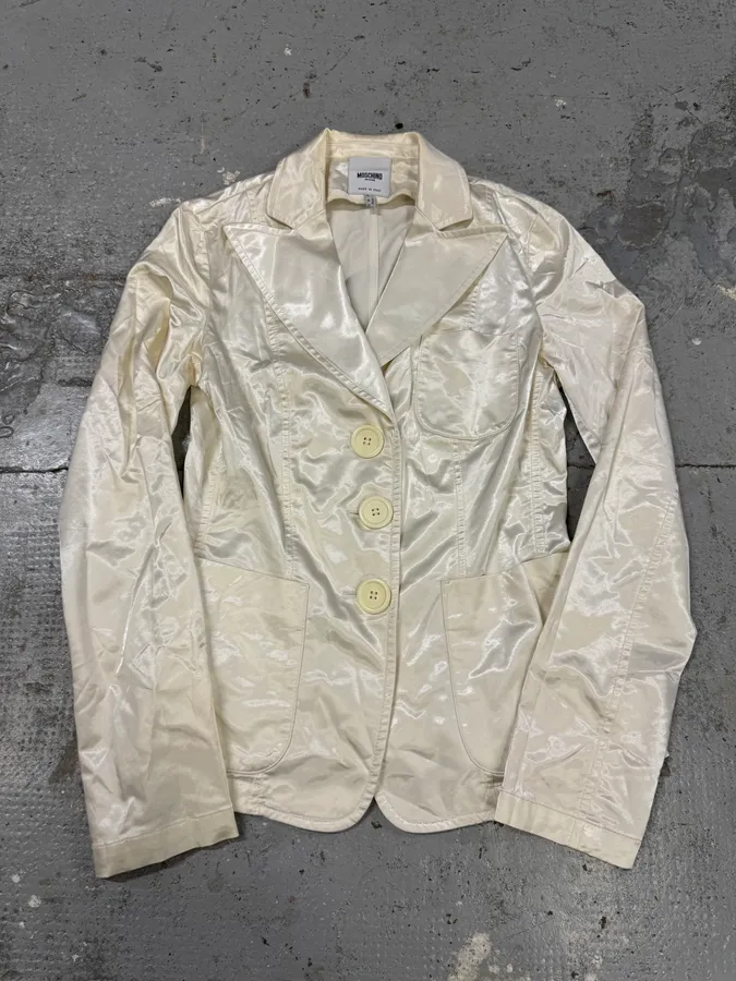 2000s Moschino White Satin Blazer & Skirt Set - Image 3