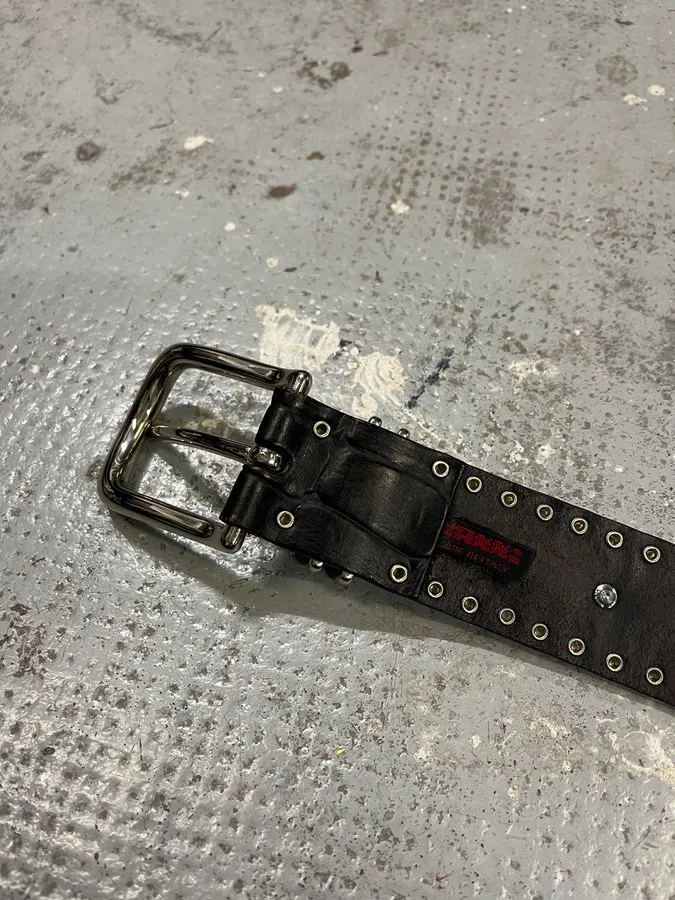2000s Nanni Black Crocodile Effect Leather Studded Belt - Image 8