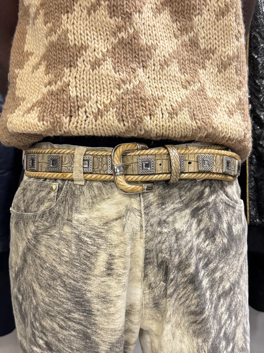 2000s Nanni Crocodile Leather Embellished Belt - Image 2