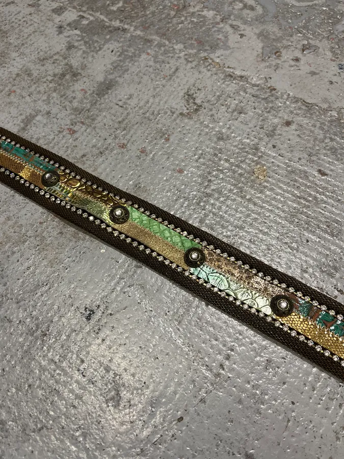 2000s Nanni Metal Green Python Effect Embellished Belt - Image 6