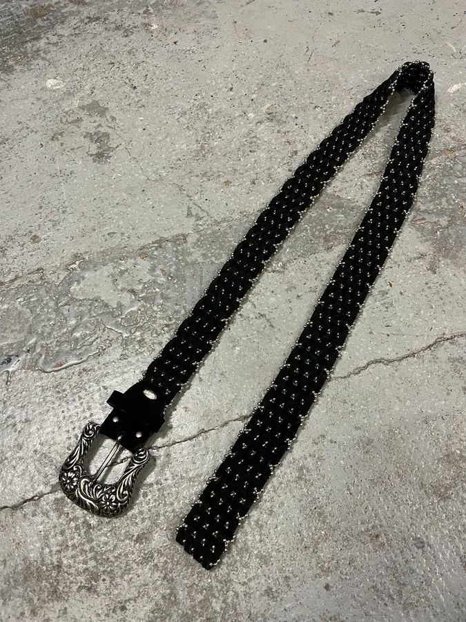 2000s Nanni Studded Black Suede Leather Belt - Image 4