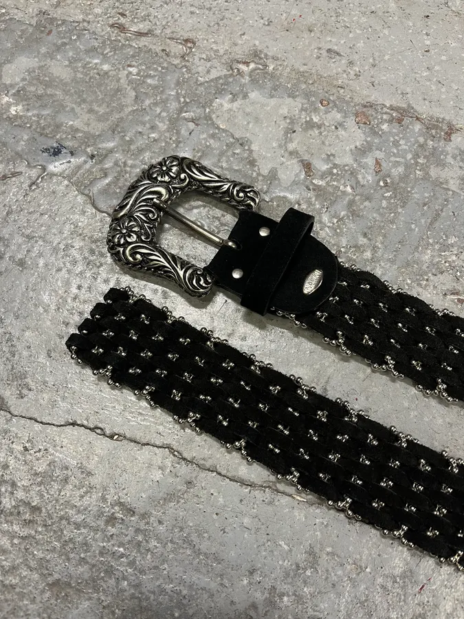 2000s Nanni Studded Black Suede Leather Belt - Image 5