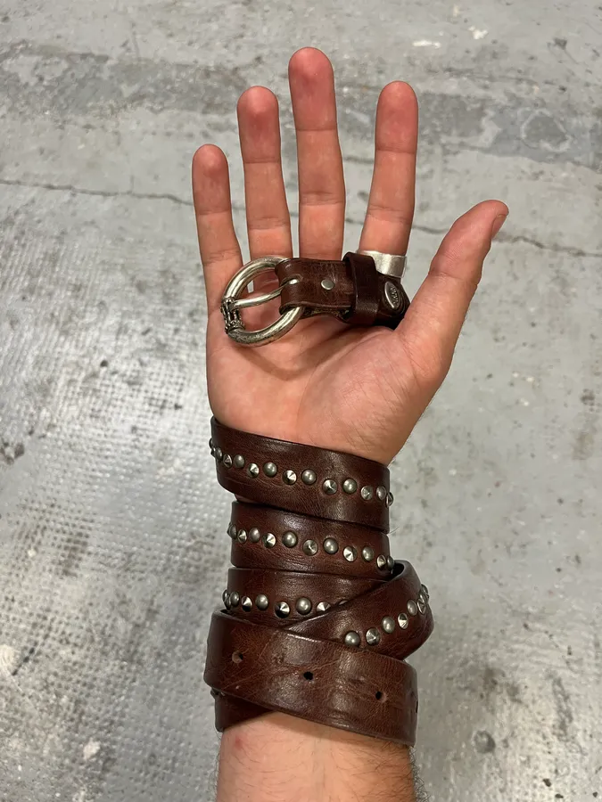 2000s Nanni Studded Brown Leather Belt