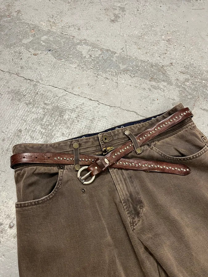 2000s Nanni Studded Brown Leather Belt - Image 2