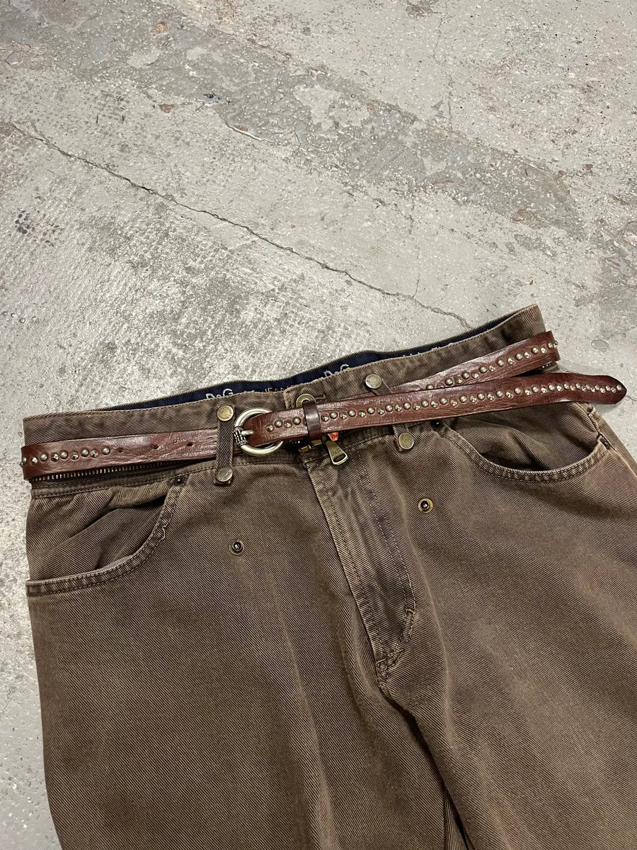 2000s Nanni Studded Brown Leather Belt - Image 3