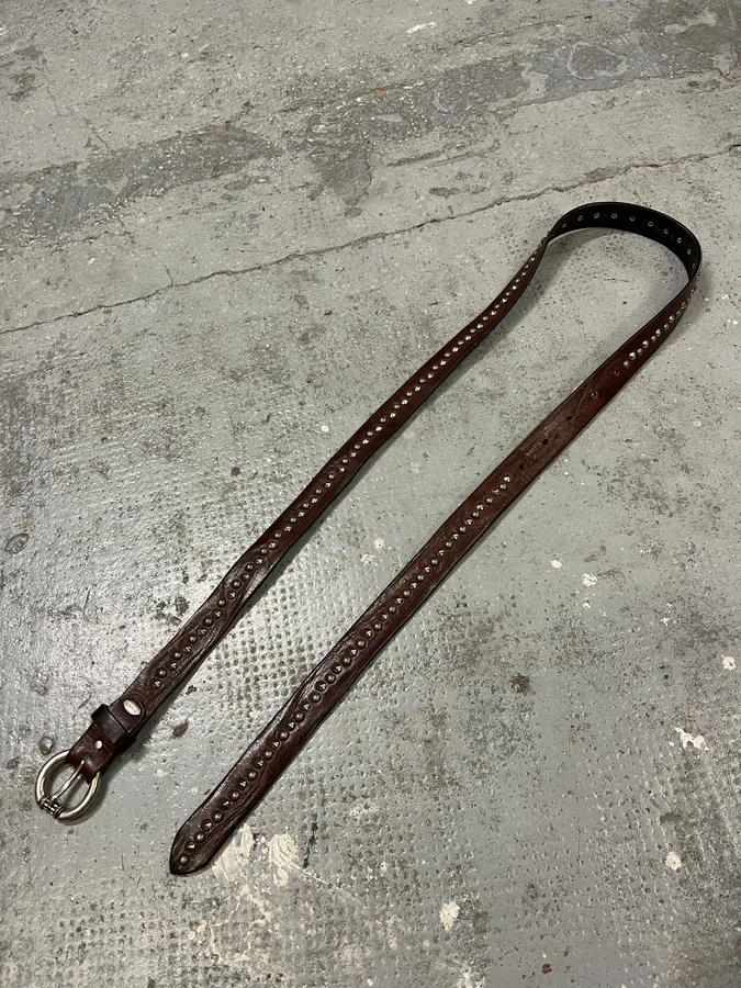 2000s Nanni Studded Brown Leather Belt - Image 4