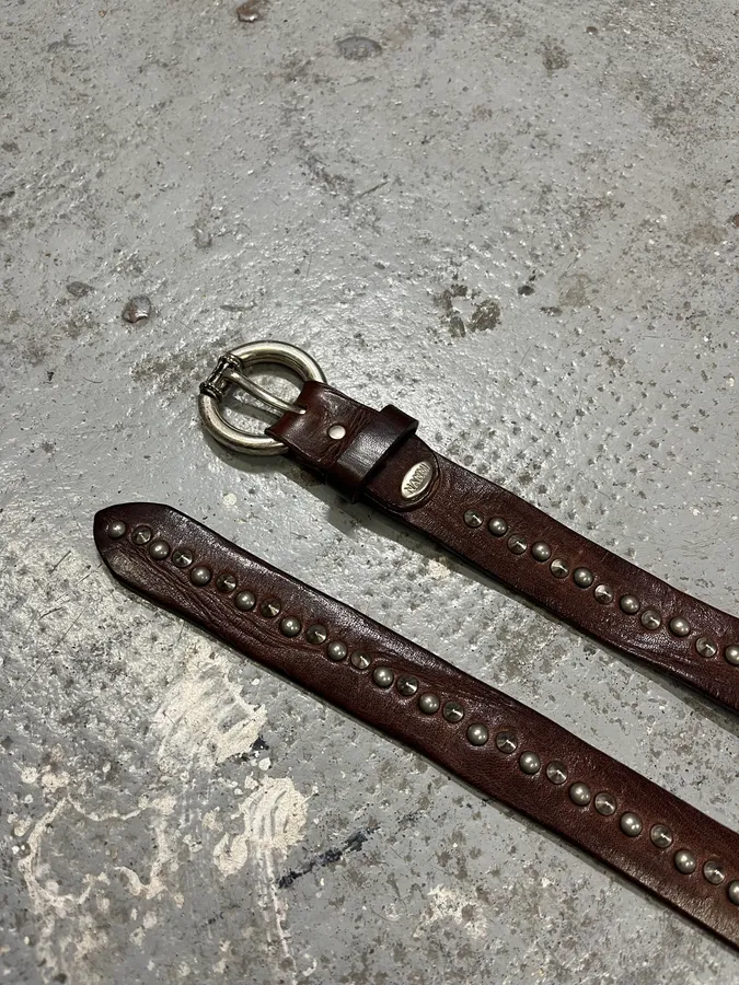 2000s Nanni Studded Brown Leather Belt - Image 5