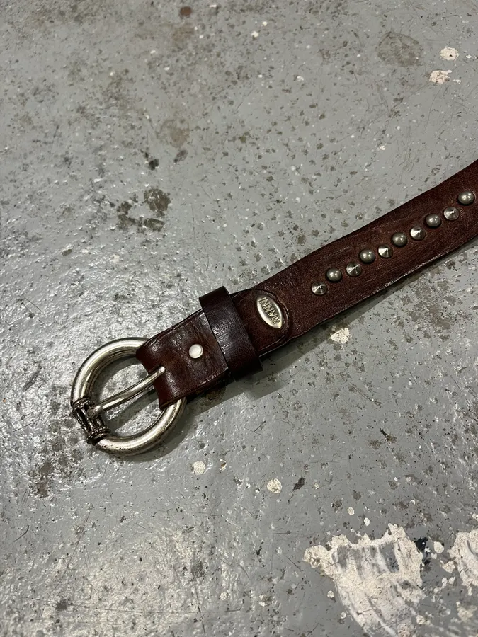 2000s Nanni Studded Brown Leather Belt - Image 6