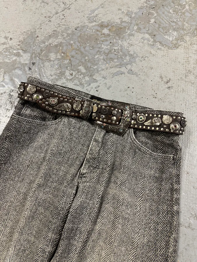 2000s Nanni Studded Fantasy Pin Metal Brown Belt - Image 2