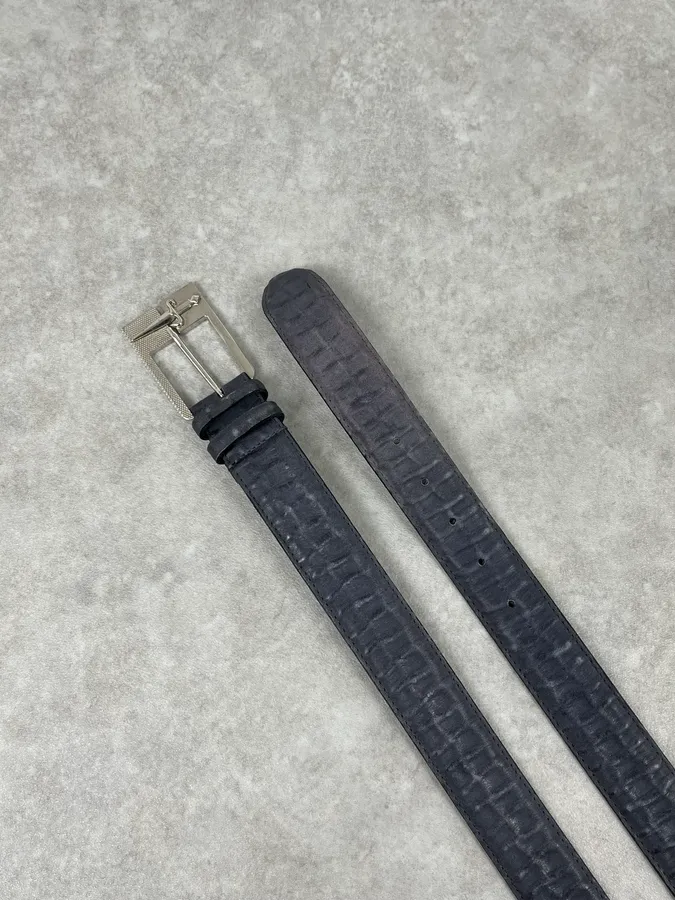 2000s Paciotti Crocodile Effect Navy Dagger Belt - Image 3