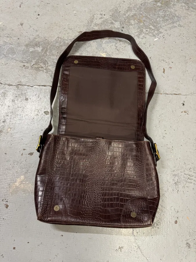 2000s Pierre Balmain Brown Crocodile Effect Leather Shoulder Bag - Image 4