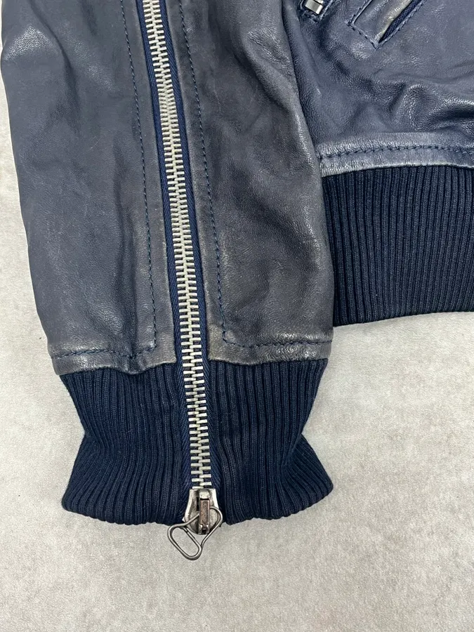 2000s Pierre Balmain Navy Arm Zips Leather Biker Jacket - Image 10
