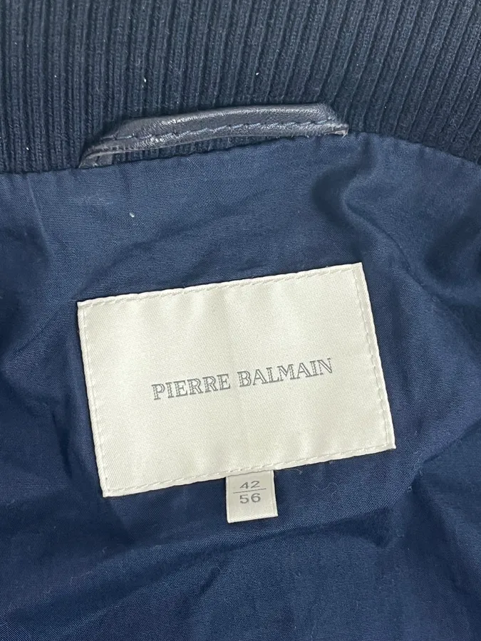 2000s Pierre Balmain Navy Arm Zips Leather Biker Jacket - Image 12