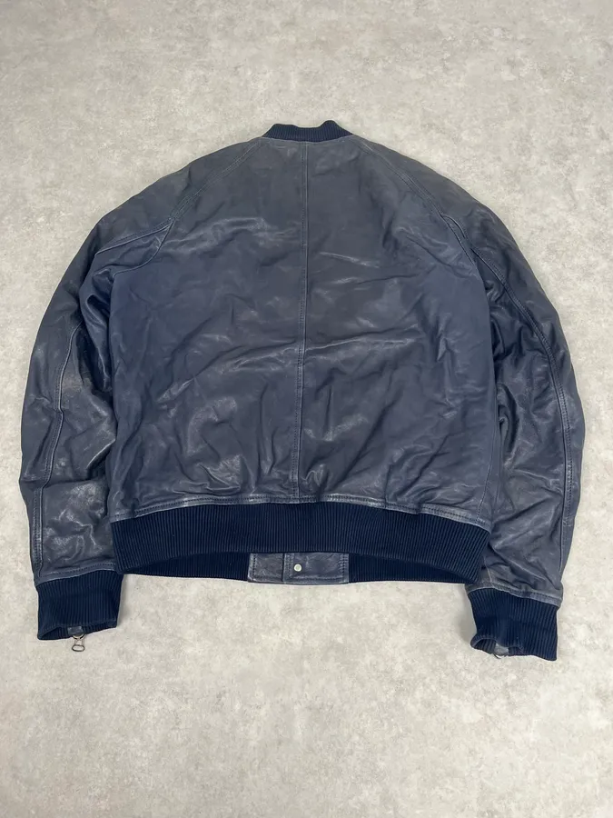 2000s Pierre Balmain Navy Arm Zips Leather Biker Jacket - Image 6