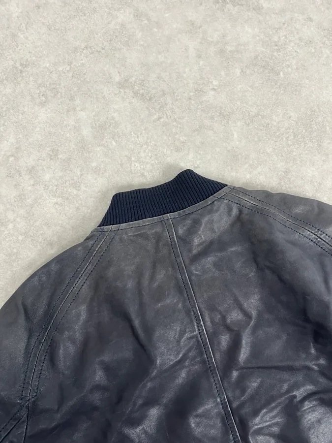 2000s Pierre Balmain Navy Arm Zips Leather Biker Jacket - Image 7
