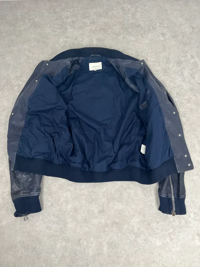 2000s Pierre Balmain Navy Arm Zips Leather Biker Jacket - Image 8