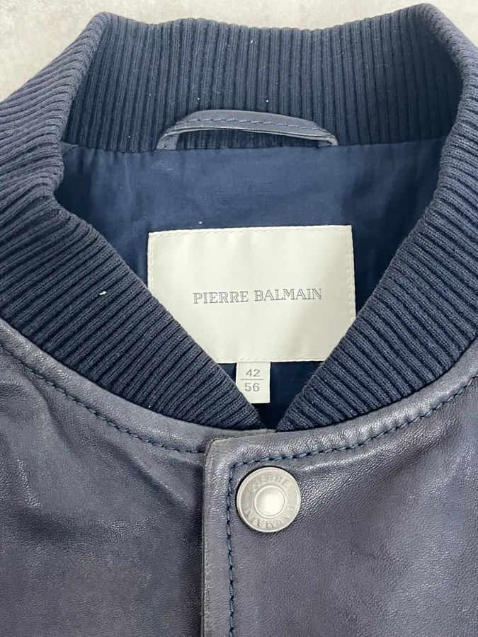 2000s Pierre Balmain Navy Arm Zips Leather Biker Jacket - Image 9