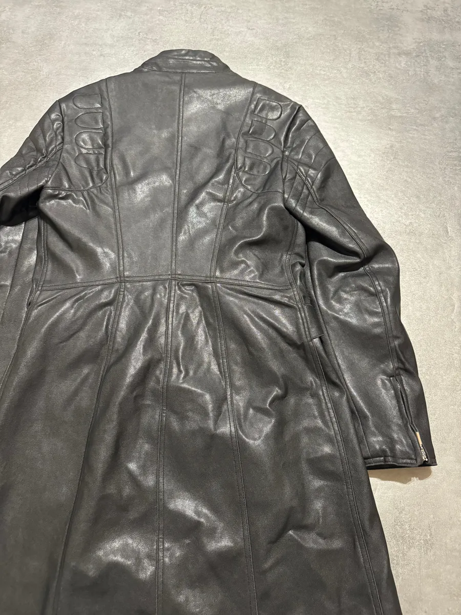 2000s Plein Sud Asymmetrical Black Padded Leather Trench Jacket - Image 8