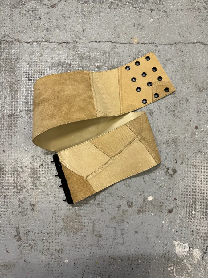 2000s Plein Sud Beig Leather Patchwork Belt - Image 3