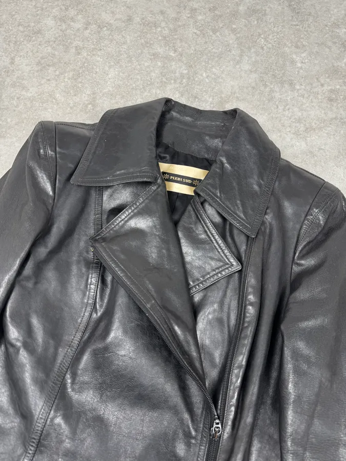 2000s Plein Sud Black Asymmetrical Biker Leather Jacket - Image 5