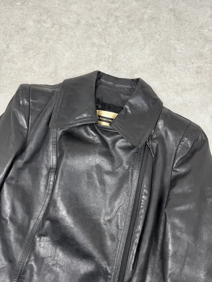 2000s Plein Sud Black Asymmetrical Biker Leather Jacket - Image 6