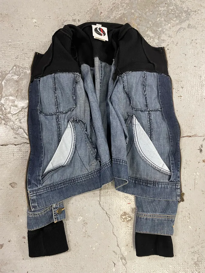 2000s Plein Sud Black & Blue Denim Hybrid Jacket - Image 6