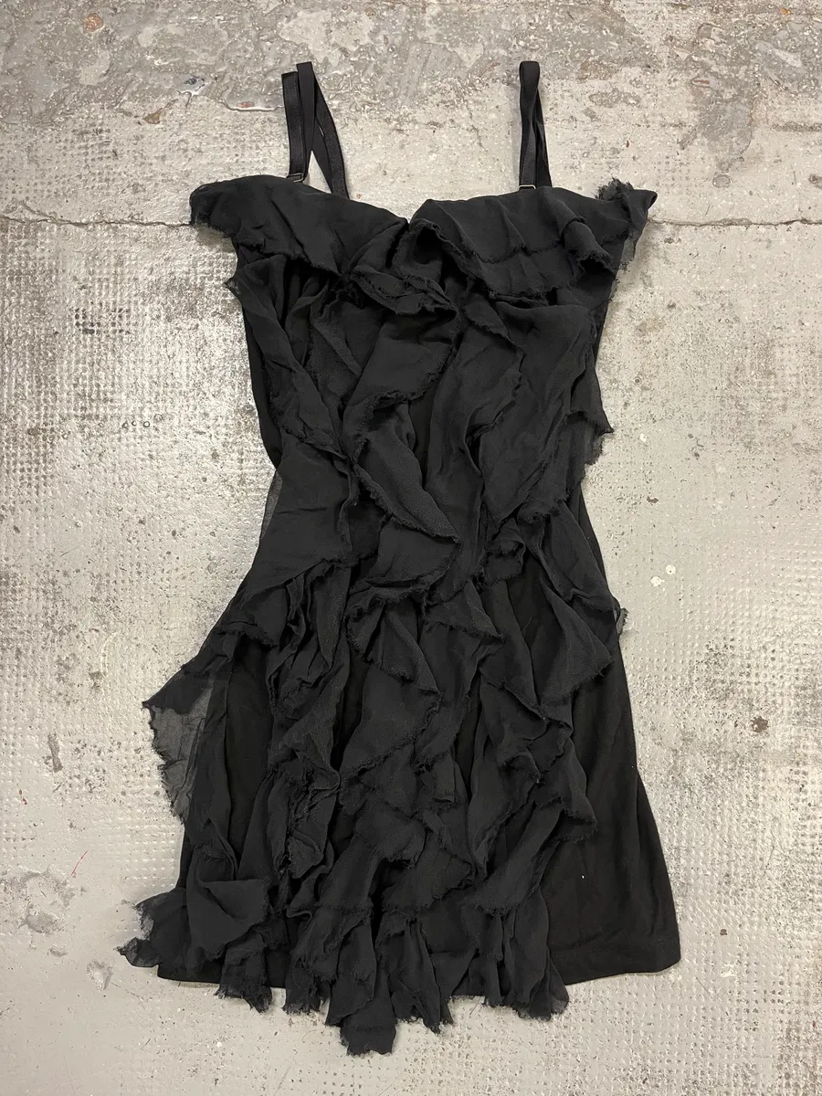 2000s Plein Sud Black Layered Ruffle Mini Dress