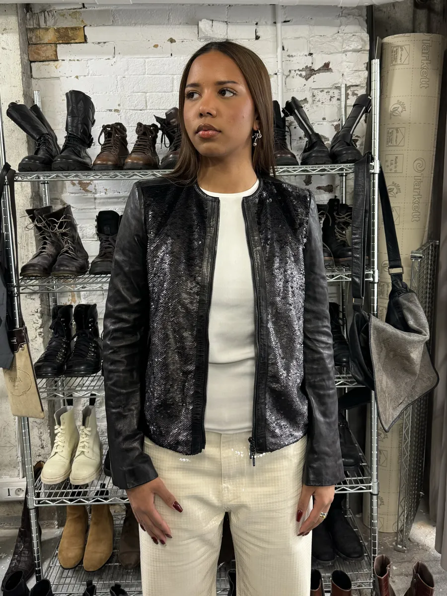 2000s Plein Sud Black Sequin Leather Jacket - Image 2