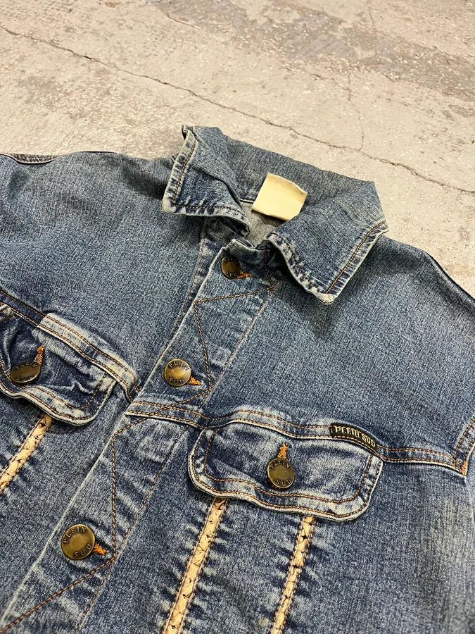 2000s Plein Sud Blue Denim Contrast Stitch Denim Jacket - Image 5