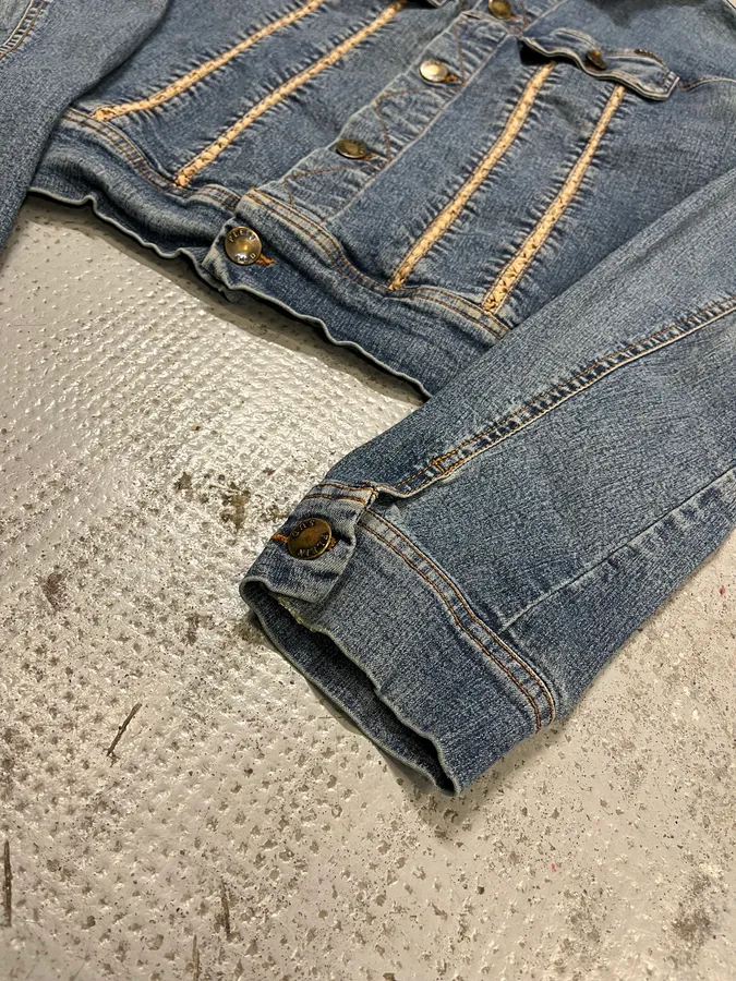2000s Plein Sud Blue Denim Contrast Stitch Denim Jacket - Image 6
