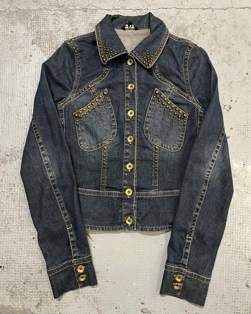 2000s Plein Sud Blue Denim Studded Denim Jacket