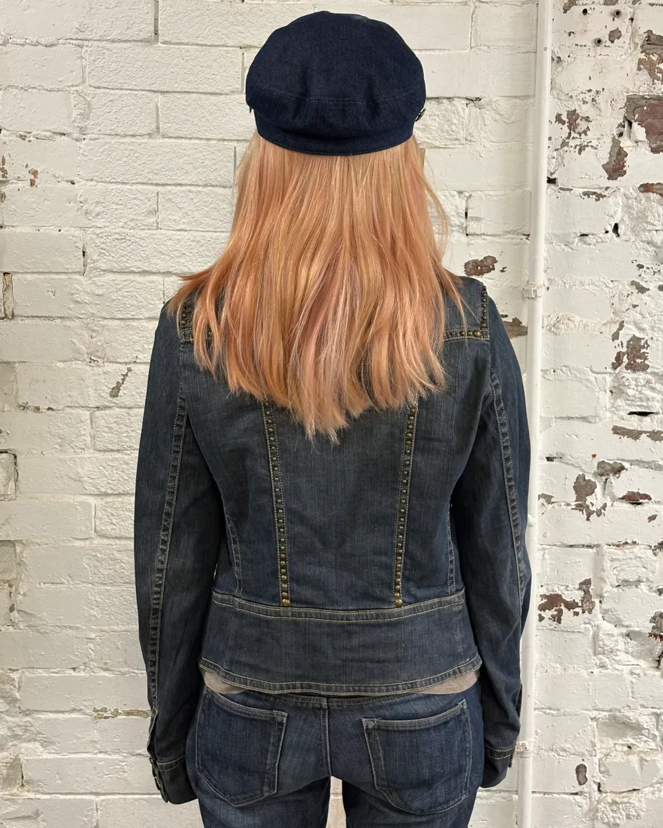 2000s Plein Sud Blue Denim Studded Denim Jacket - Image 3