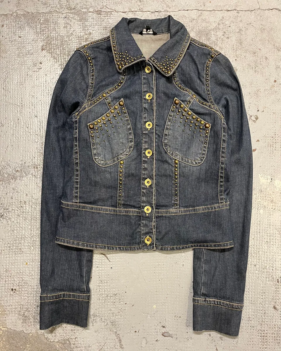 2000s Plein Sud Blue Denim Studded Denim Jacket - Image 4