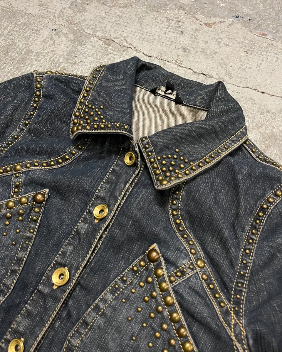 2000s Plein Sud Blue Denim Studded Denim Jacket - Image 5