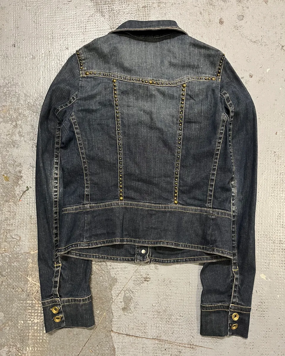 2000s Plein Sud Blue Denim Studded Denim Jacket - Image 8