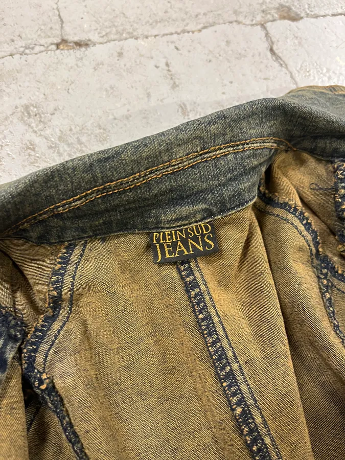 2000s Plein Sud Blue Faded Denim Jacket - Image 10