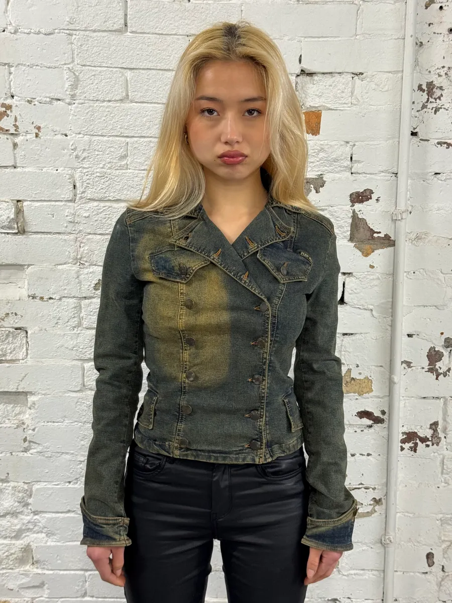 2000s Plein Sud Blue Faded Denim Jacket - Image 2