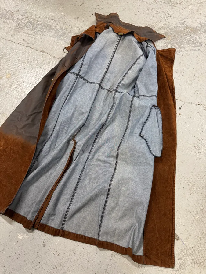 2000s Plein Sud Brown Eroded Waxed Effect Trench Jacket - Image 10