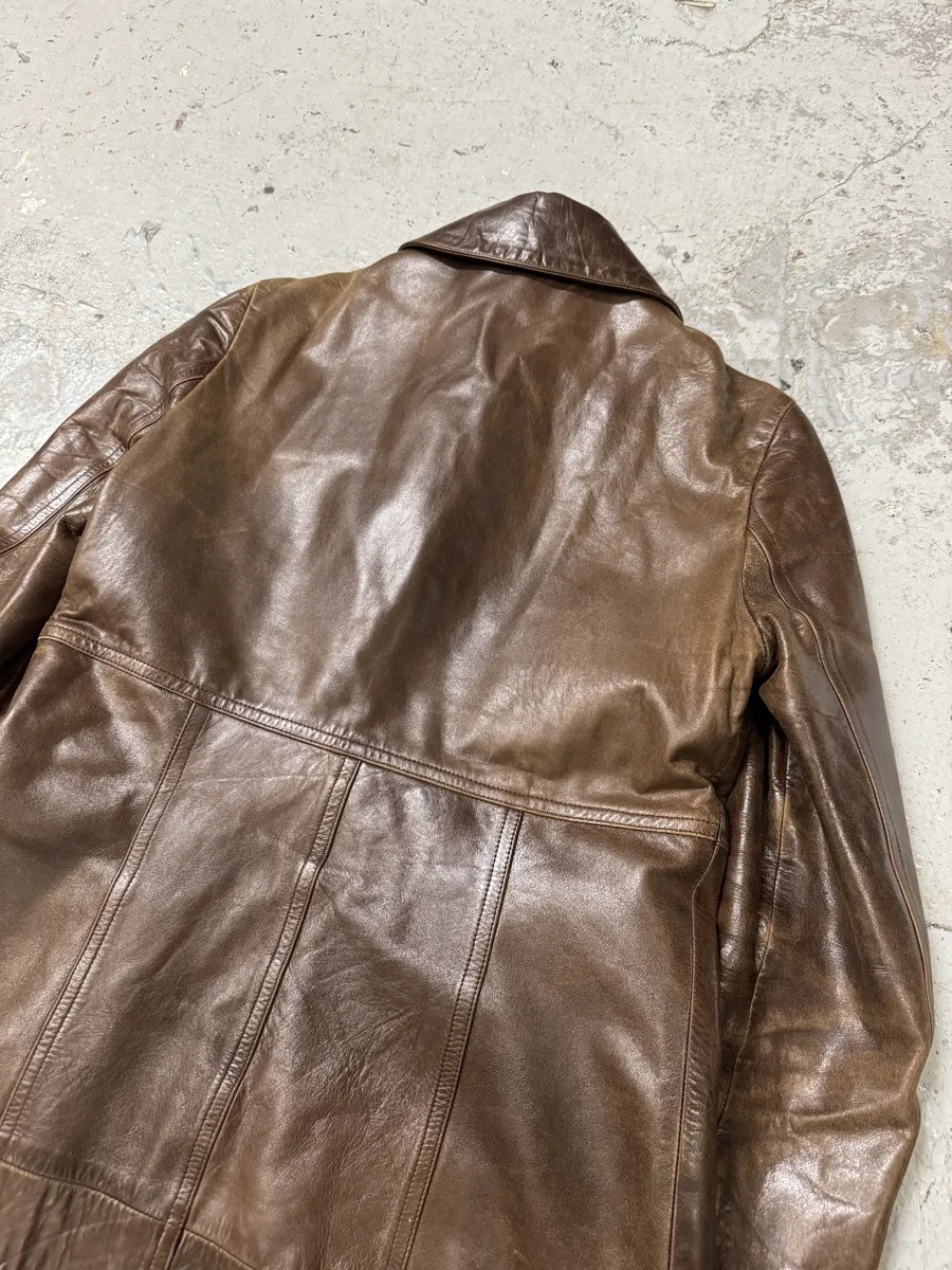 2000s Plein Sud Embellished Holes Brown Leather Trench Long Jacket - Image 6