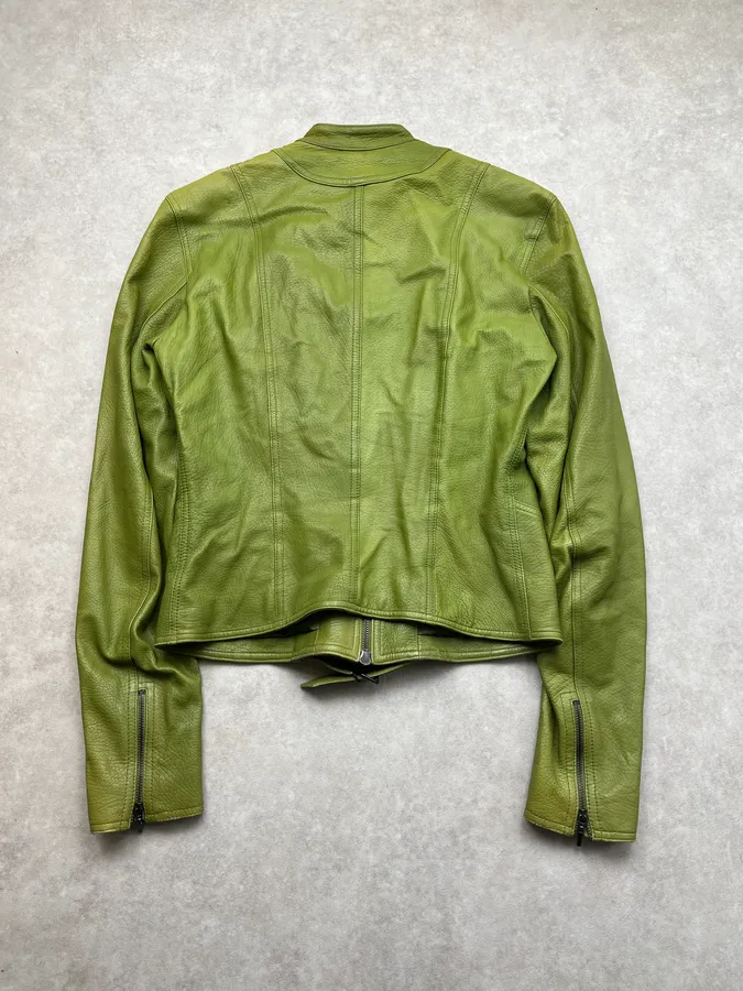 2000s Plein Sud Green Lamb Leather Moto Jacket - Image 6