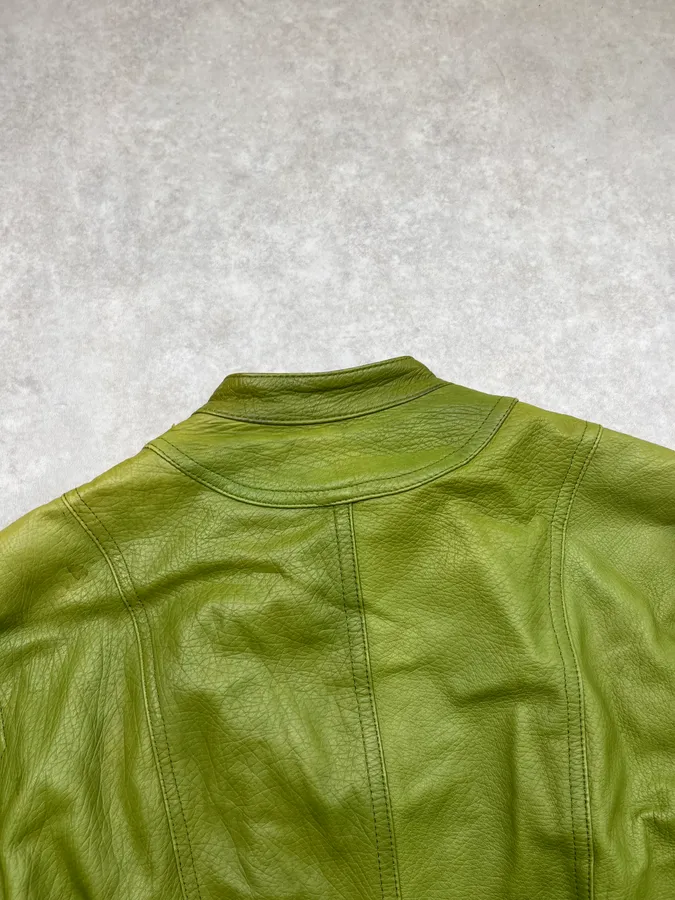 2000s Plein Sud Green Lamb Leather Moto Jacket - Image 7
